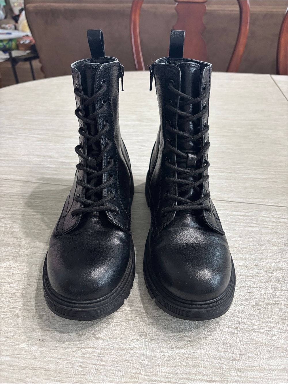 Falls Creek Black Leather Lace-Up Combat Boots